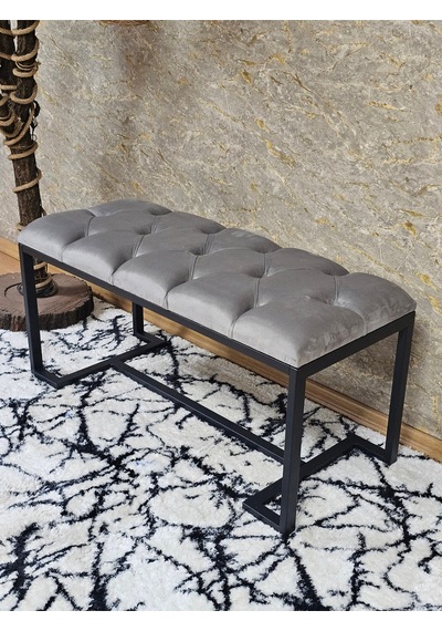 Zafir Siyah Boyalı - L - Ayaklı 100 Cm X 38 Cm Oturak - Bench - Makyaj Taburesi - Makyaj Oturak Gri