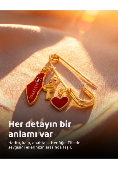 Filistin Haritası Kırmızı Rengi, Fetih Anahtarlığ Ve Kırmızı Kalıbı Üçlü Yaka İğnesi Broş A300057 Kırmızı