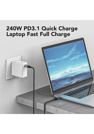 Led Ekranlı 240w Usb C - Usb C Hızlı Şarj Kablosu, 48v/5a Usb-c Pd 3.1, Naylon Örgülü Tip C Erkek - Erkek Kablo Kablosu, Macbook Pro/air/ipad/google/hp/lenovo/samsung İçin Dizüstü Veri Kablosu