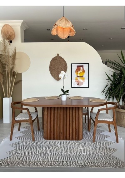 Luna Oval Ceviz Ahşap Bohem Masa 80x150 Ceviz