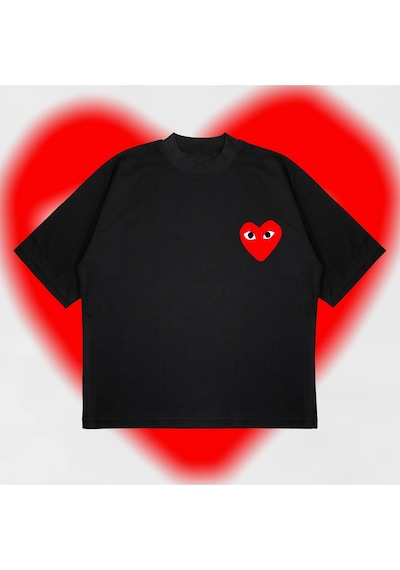 Startmore Comme Des Garçons Oversize Unisex Pamuklu Nefes Alan Kalın Kumaşlı Siyah