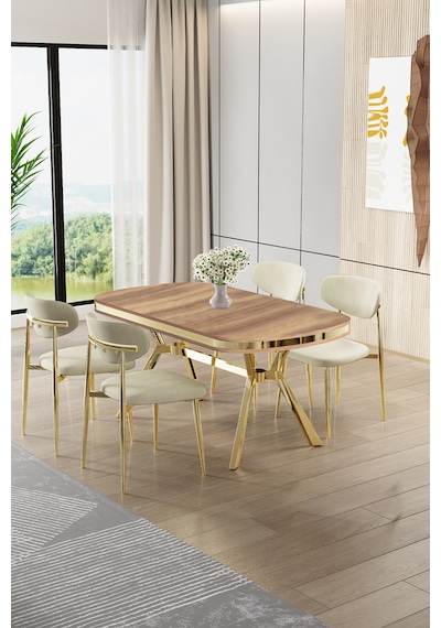 Canisa Olya Serisi 90x168 Mdf Sabit Lak Panel Hazar Masa Takımı Gold Ayaklı 4 Krem Sandalye Hazar Masa Krem Sandalye Canisa Olya Serisi 90x168 Mdf Sabit Lak Panel Hazar Masa Takımı Gold Ayaklı 4 Krem Sandalye Hazar Masa Krem Sandalye