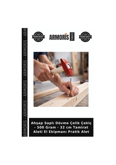 Ahşap Saplı Dövme Çelik Çekiç - 500 Gram - 32 Cm Tamirat Aleti El Ekipmanı Pratik Alet