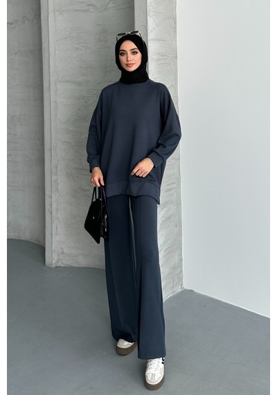 Feela Moda Kadın Modal Penye Oversize Tesettür Tunik Takım 2020 Antrasit