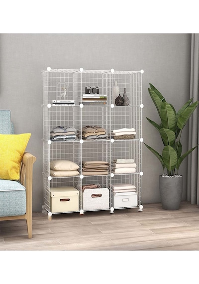 12 Bölmeli Beyaz Renk Metal Tel Portatif Organizer Oyuncak Dolabı