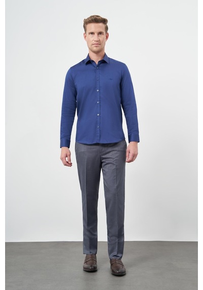 İmza Lacivert Uzun Kol Düz Bez Ayağı 032 Sert Yaka Classic Slim Fit Gömlek 1004245324 Lacivert