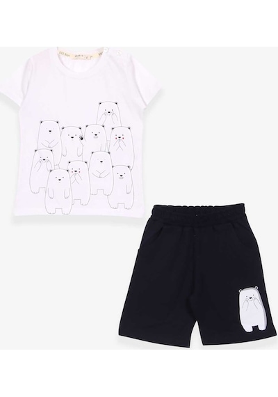 Breeze Erkek Bebek Şortlu Takım Kutup Ayıcık Baskılı Beyaz (9 Ay-3 Yaş)