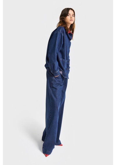it's basic Kadın Koyu Mavi Renk 1w5-149 Oversize Yaka Detaylı Bol Kesim Özel Tasarım Denim Ceket
