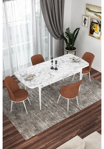 Canisa Concept Kor Serisi 70x114 Açılabilir Mutfak Masası Takımı Beyaz Mermer Desen Masa 4 Kiremit Sandalye Masa Beyaz Mermer Desen Sandalyeler Kiremit Canisa Concept Kor Serisi 70x114 Açılabilir Mutfak Masası Takımı Beyaz Mermer Desen Masa 4 Kiremit Sandalye Masa Beyaz Mermer Desen Sandalyeler Kiremit
