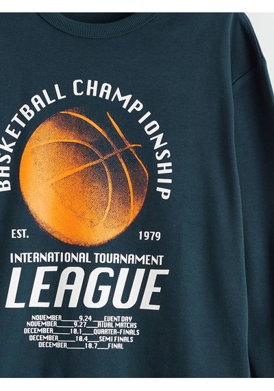 LC Waikiki Lcw Kids Petrol Bisiklet Yaka Baskılı Erkek Çocuk Sweatshirt