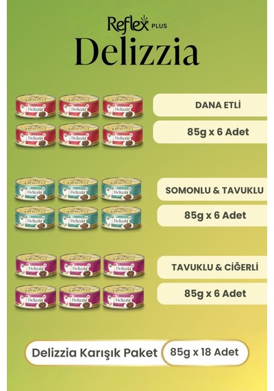 Reflex Plus Delizzia / Sos İçinde Parça Etli Karışık Yetişkin Kedi Maması 85g X 18 Adet