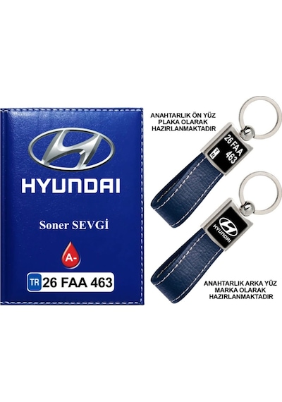 Plakanıza Özel Hyundai Logolu Lacivert Ruhsat Kabı Ve Anahtarlık