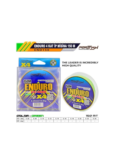 Portfish Enduro 4 Kat İp Misina 150 Mt Yeşil 0,14