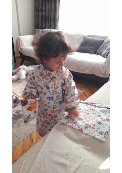 3-6 Yaş Çocuk Aktivite Önlüğü, İkili Set, Uzun Ve Kısa Kollu, Su Geçirmez, Makinede Yıkanabilir