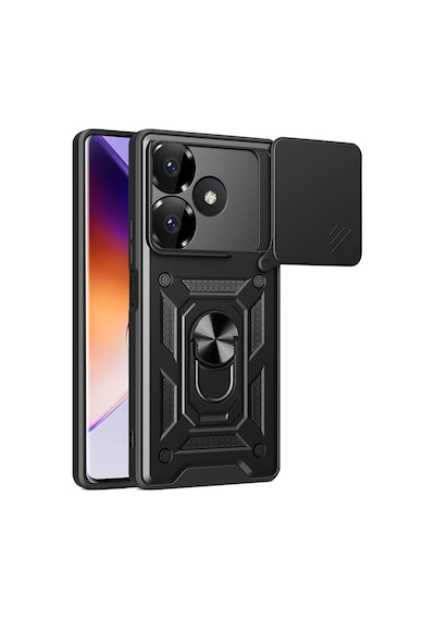 Fibaks Redmi 13 4G Uyumlu Kılıf Kamera Korumalı Sürgülü Yüzüklü Armor Tank Kapak