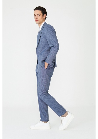 Mavi Dokulu Yazlık Modern Slim Fit Takım Elbise Desenli