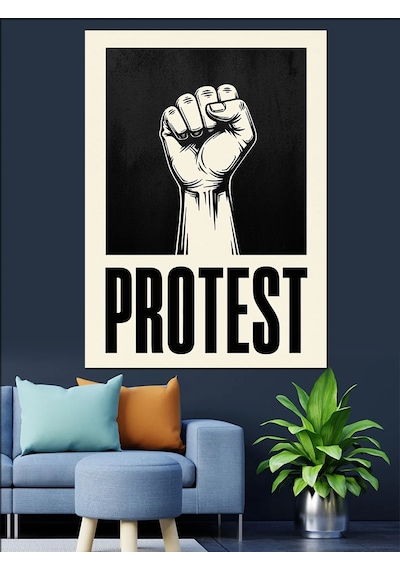 Ahşap Tablo Yumruk Protesto Afişi Yazı