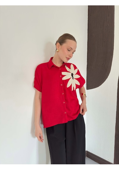 Verymoda Çiçek Detaylı Gömlek D2890 Kırmızı