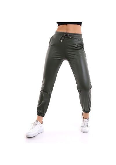 Winmoda34 Paça Lastikli Deri Pantolon Içi Kürklü Yeşil