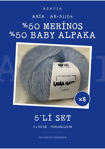 Lana Gatto Aria Örgü İpi 5'li Set 5 X 50 Gr %50 Merinos %50 Baby Alpaka Ar-31154