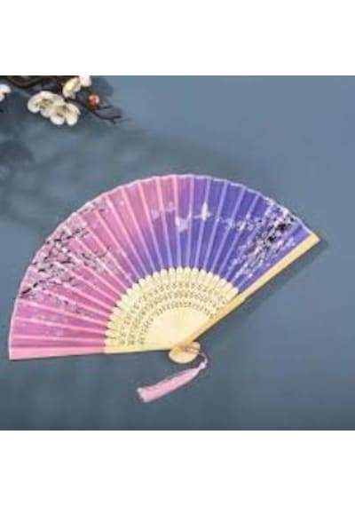 Beluga Yelpaze Bambu Kumaş Serinletici Vintage Pembe/lila Bahar Dalı Şık Dekorasyon Püsküllü Japon Yelpaze 0235