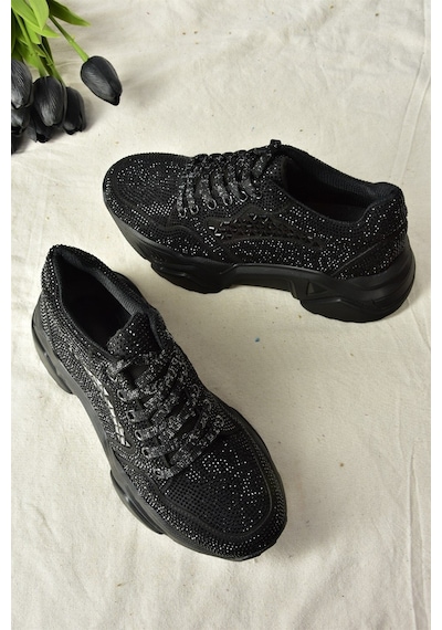 Fox Shoes Siyah Metal Taş Detaylı Kadın Spor Ayakkabı M444302814 Siyah-sim Siyah