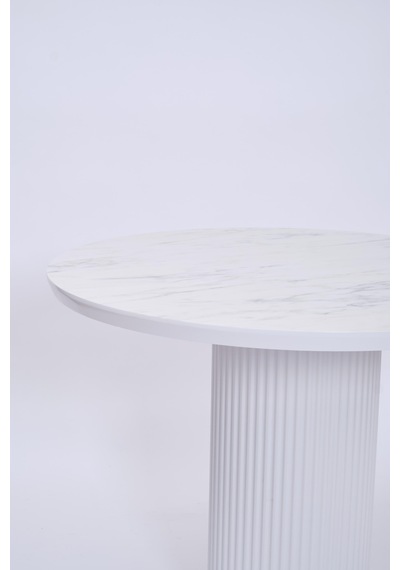 Bohem Yuvarlak Lak Panel Mutfak Masası 100cm Beyaz Mermer