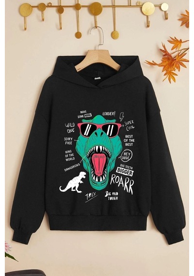 Uyguntarz Çocuk T - Rex Baskılı Sweatshirt Siyah