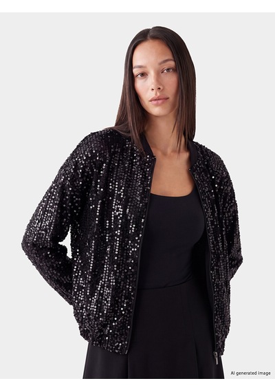 Lcw Everyday Siyah Bomber Yaka Payetli Kadın Hırka