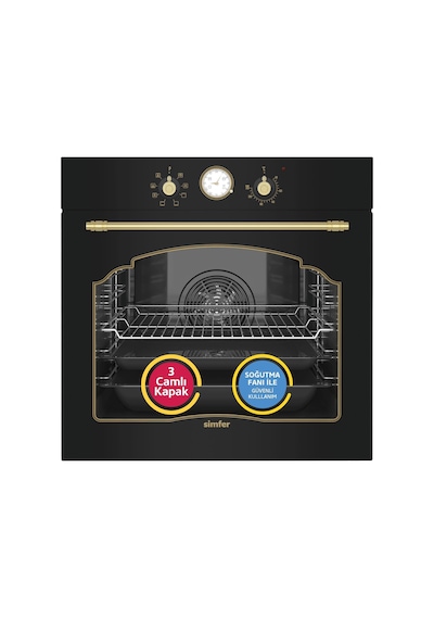 Simfer 8 Fonksiyon Retro Siyah Multi Turbo 2'li Ankastre Set (7349 Fırın + 3325 Ocak)