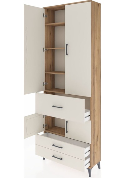 Arges Dolap 5 Raflı 3 Çekmeceli 4 Kapaklı 88x30x243 Çam-aytaşı Çam