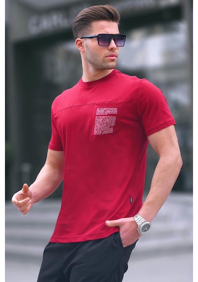 Madmext Bordo Regular Fit Yama Cepli Erkek Tişört 6102-bordo Bordo