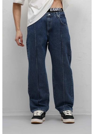 Vamos Dikiş Detaylı Relaxed Fit Jean Mavi