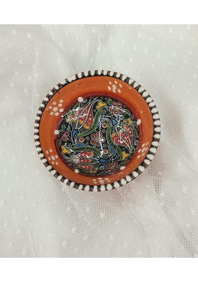 Çini Turuncu 8 Cm Çerezlik Kase Sosluk Sunumluk Kahvaltılık 1 Adet 18209 Çok Renkli
