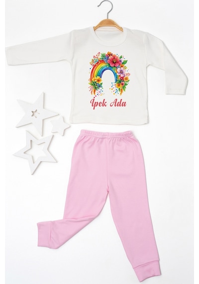 Pia Baby İsme Özel Kız Çocuk 2 Adet Pijama Takımı %100 Pamuk Penye İsim Baskılı Kişiye Özel Kreş Pijaması Hediye Seti 10051p15pi Krem