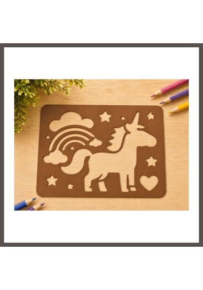Bezos 3d Baskı Unicorn Ve Gökkuşağı Çizim Şablonu - Desen Kalıbı - Kahverengi Nxrlvng
