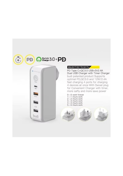 30w Pd + Qc3.0 Zaman Ayarlı Usb Çıkışlı Priz 180 Döndürülebilir Fişli -
