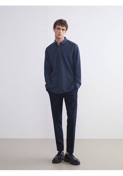Lcw Vision Petrol Slim Fit Uzun Kollu Erkek Dokulu Gömlek