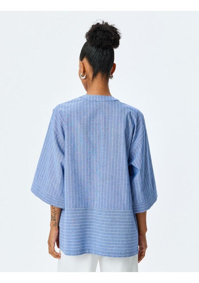 Koton V Yaka Cep Detaylı Oversize Çizgili Kruvaze Kimono Mavi Çizgili 5sak50014pw Mavi Çizgili Çok Renkli
