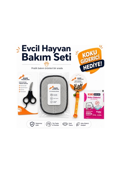 3 Lü Evcil Hayvan Bakım Seti Tüy Toplama Eldiveni, Kedi Tasması Ve Tırnak Makası + Kıkı Koku Giderici Hediye