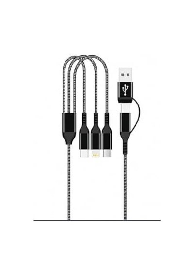 Hepu Hp-13 3in1 Çoklu Hızlı Şarj Kablosu Lightning Type-c & Micro Usb Çıkışlı Örgülü Kumaş Kablo Ev Araç Ve Ofis Uyumlu 1.2 Metre