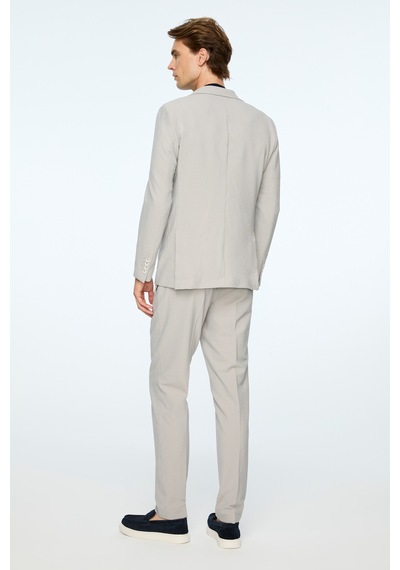 Morven Erkek Gri Poliviskon Trend Çizgili Slim Fit Mono Yaka Takım Elbise 26ms001035100 Gri