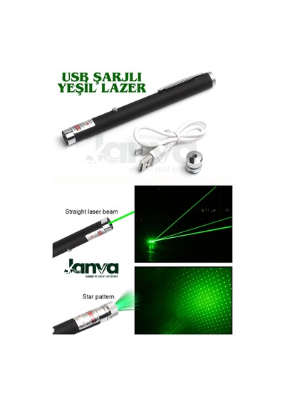 Usb Şarjlı Voltran Yeşil Lazer Kalem Başlıklı Yeşil Lazer Pointer Turbo Işın Yeşil Laser Pointer Yeşil