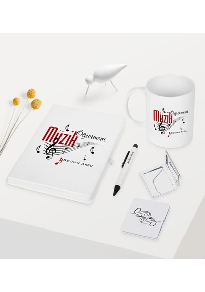 Kişiye Özel Müzik Öğretmeni Temalı Beyaz Defter Kalem Kupa Ayna S Beyaz
