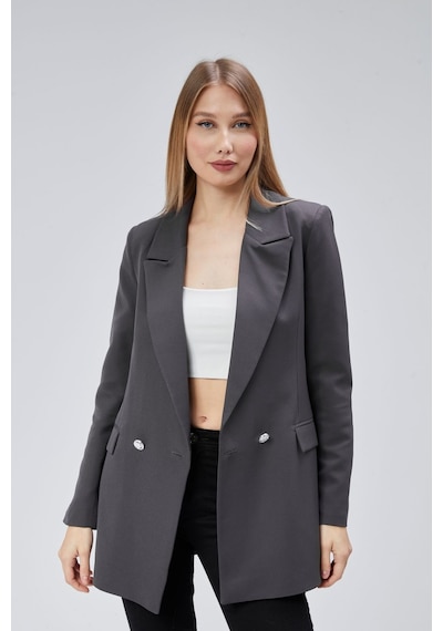 Antrasit Oversize Dokuma Blazer Ceket Antrasit