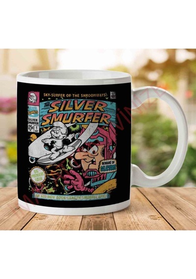 1-1932 Silver Smurfer The Smurfs Silver Surfer İki Tarafı Baskılı Kupa Bardak Çok Renkli