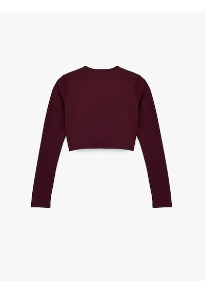Koton Slim Fit Uzun Kollu Bisiklet Yaka Crop Spor Tişört Bordo 6wak10208nk Bordo