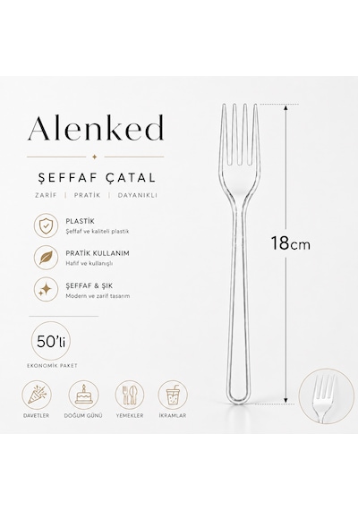 Şeffaf Plastik Çatal 18 Cm 50 Li Paket