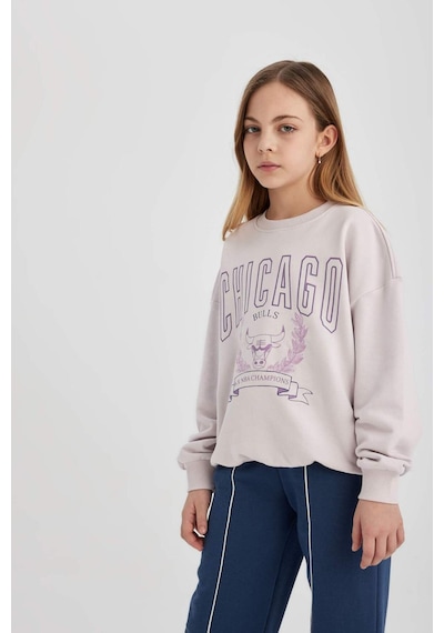 DeFacto Kız Çocuk NBA Chicago Bulls Oversize Geniş Kalıp Bisiklet Yaka Sweatshirt C0802A824SPPN424 Pembe