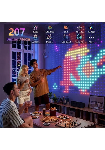 Led Işıklı Akıllı Perde Animasyonlu Uzaktan Kumanda Sevgili Eğlence Parti Yılbaşı 2x2 Mtr 400 Ledli Çok Renkli